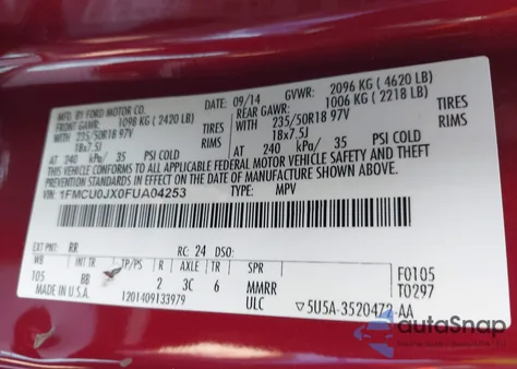 2015 Ford Escape Titanium from USA, damaged, VIN 1FMCU0JX0FUA04253